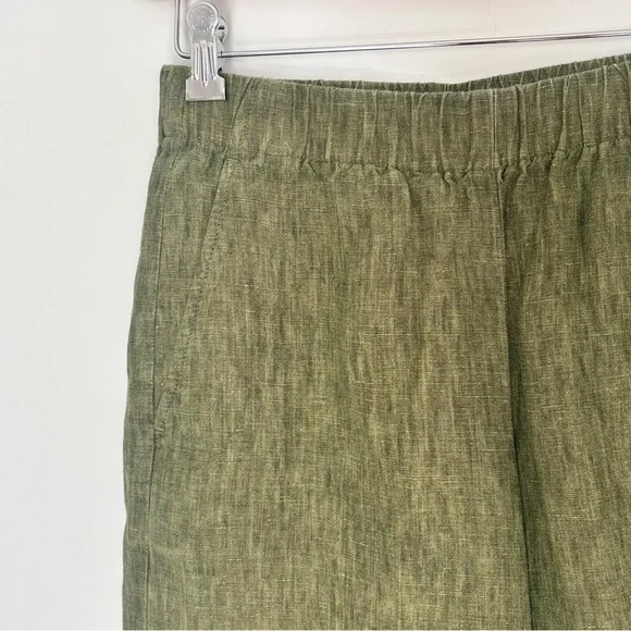 Eileen Fisher Green Wide-Leg Capri Pants Organic Cotton XXS-XS w/ Pockets - Picture 3 of 14